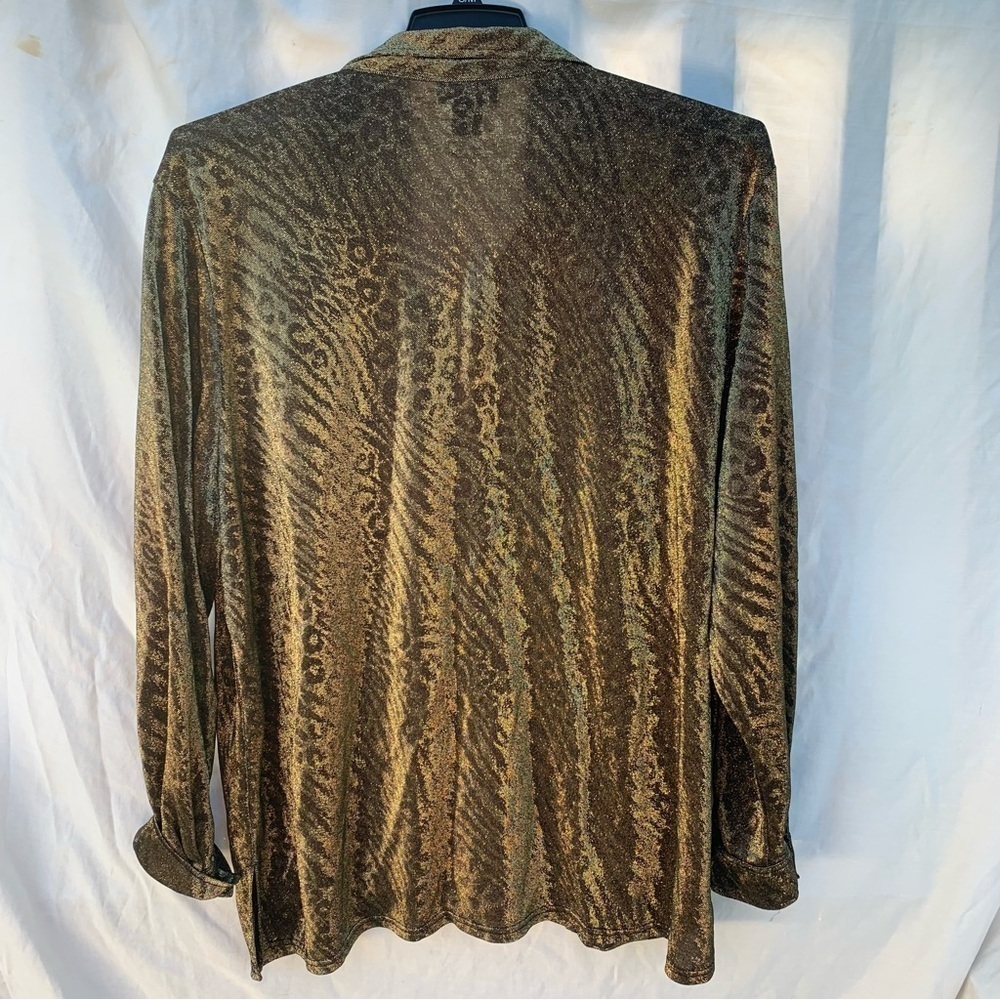 Gold Metallic Holiday Shirt Avenue Vintage Animal Print y2k disco 70s New Years - Picture 9 of 10